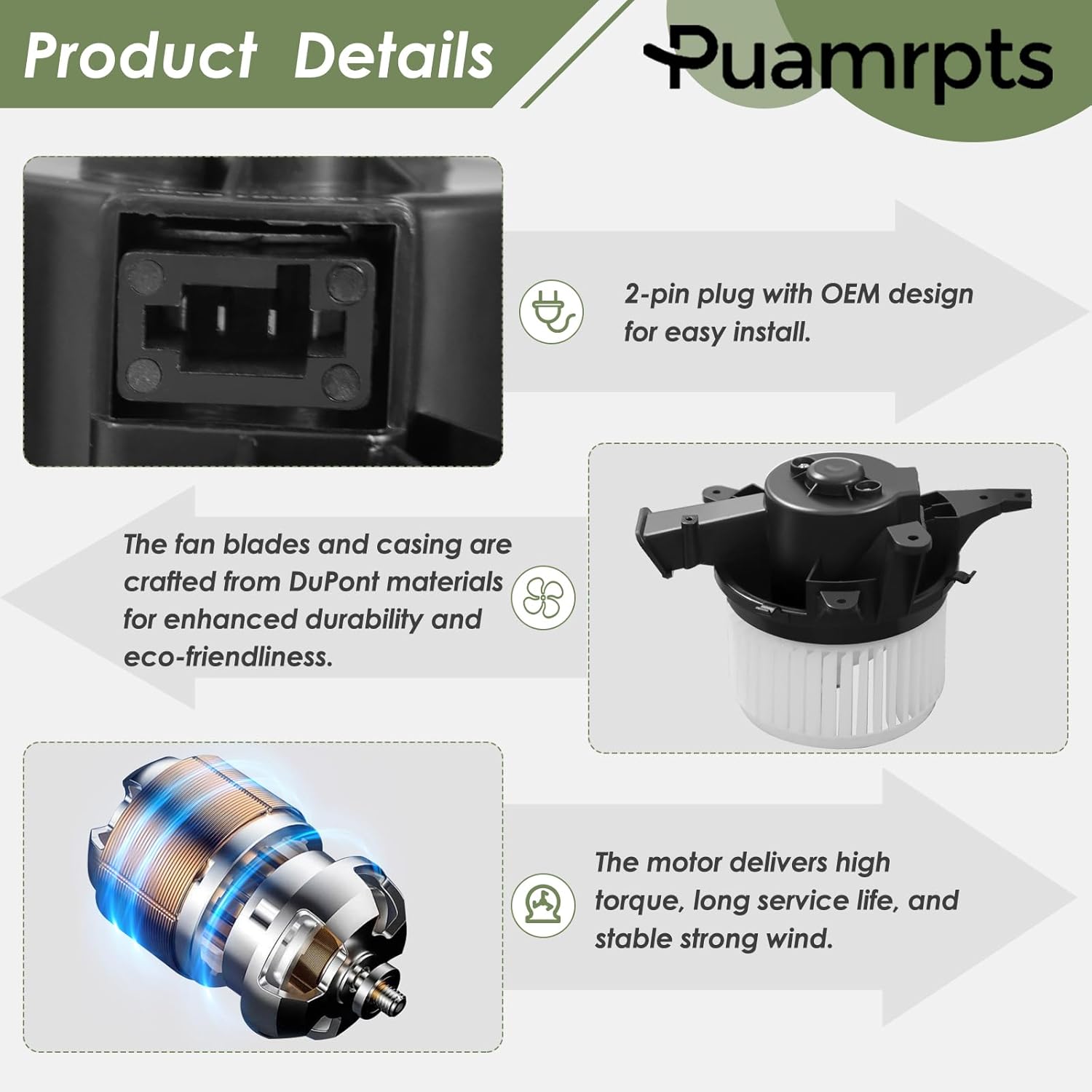 AC Heater Blower Motor - Compatible with Jeep Dodge Vehicles - Compass 2018-2021, Renegade 2015-2023, Hornet 2023-2025 - Motor Fan# 700351, Front