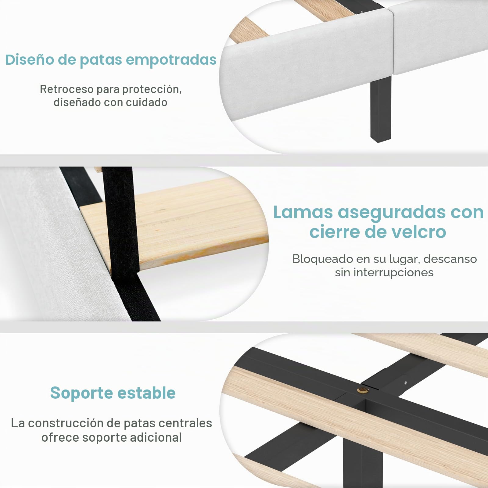 Yocreat Cama tapizada de 90 x 200 cm, cama individual con cabecero y somier, altura de 30 cm, color blanco