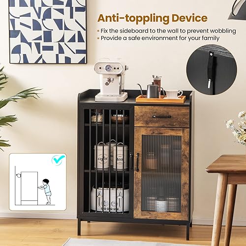 Miniatura 4 de Giantex Aparador de bufé, armario industrial con 2 armarios y 1 cajón, estación de café de madera multiusos para sala de estar, pasillo