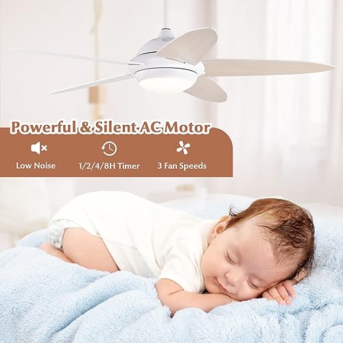 Miniatura 8 de Tangkula Ventilador de techo de 52 pulgadas con luces, ventilador de techo LED moderno para interiores, control remoto, motor reversible, 5