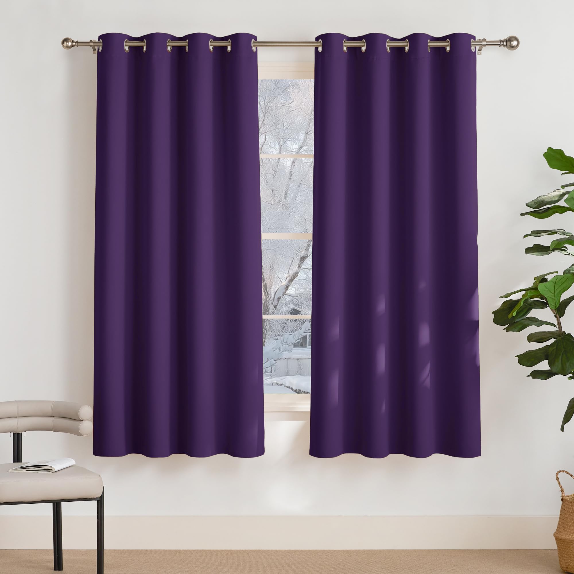 PONY DANCE Cortinas Opacas Dormitorio Cortinas Termicas Aislantes Frio y Calor Cortinas Salon Modernas 2 Piezas Cortinas Foscurit Cortinas Cortas Ventanas, 140X175 cm, Morado Global Recycled Standard Global Recycled Standard OEKO-TEX STANDARD 100 Global Recycled Standard