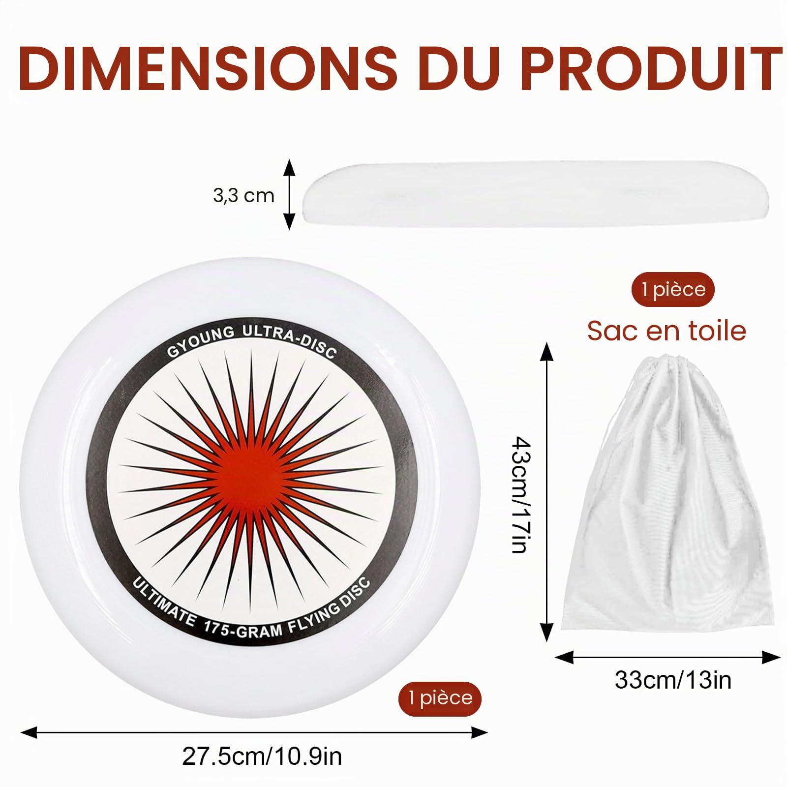 175g Frisbee de compétition, Frisbee sportif, Frisbee professionnel, Frisbee d'extérieur original, sports de plein air amusants, adapté aux joueurs professionnels et occasionnels (sac de rangement)