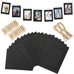 G2PLUS 20 papieren lijsten voor foto's, fotolijsten van karton 11,5 x 15,5 cm, fotolijst van papier met touw clipset voor thuis, school of feestdecoratie, zwart G2PLUS 20 papieren lijsten voor foto's, fotolijsten van karton 11,5 x 15,5 cm, fotolijst van papier met touw clipset voor thuis, school of feestdecoratie, zwart