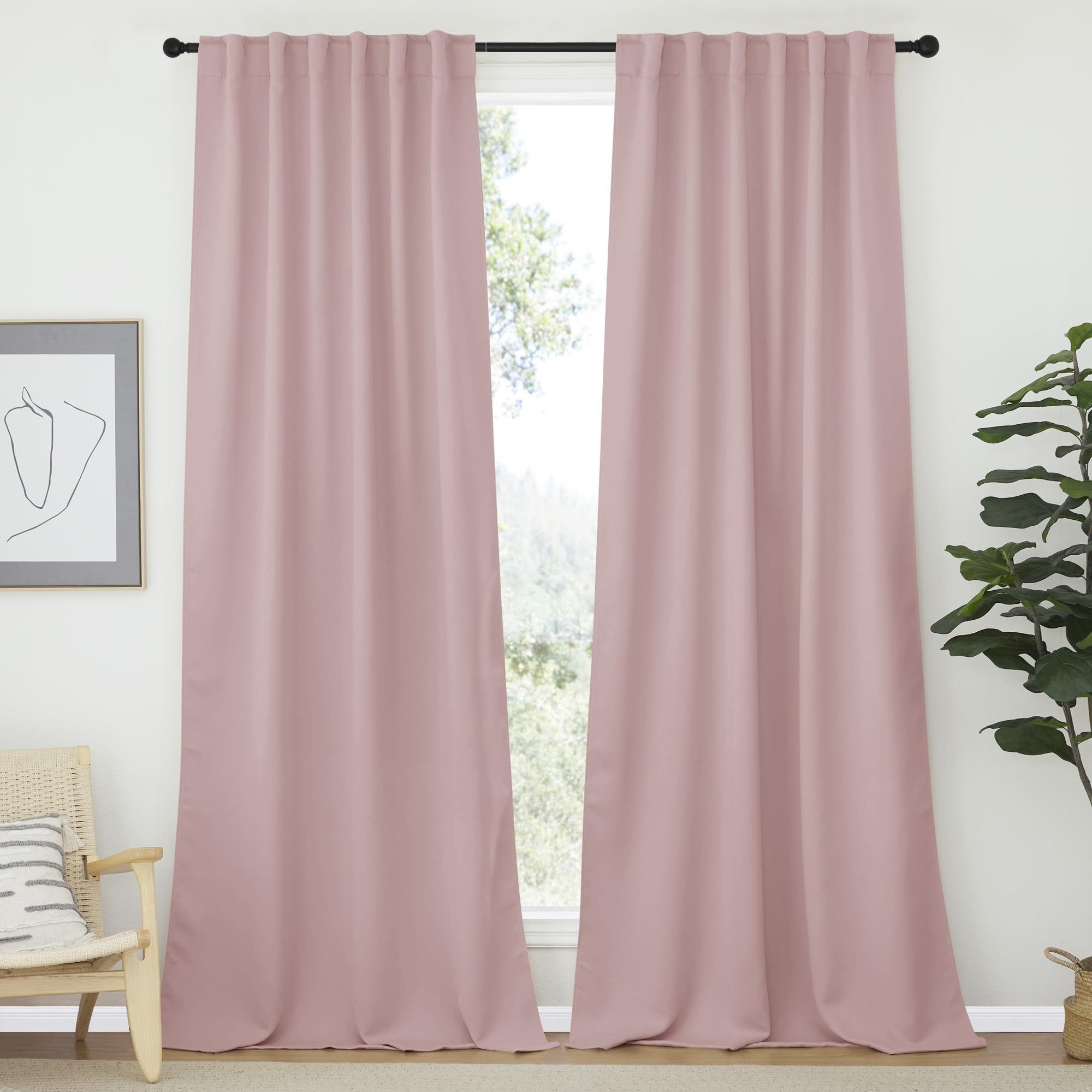 NICETOWN Bedroom Blackout Curtain Panels - (Blush Pink Color) 52 x 120 inch, 2 PCs, Insulating Energy Saving Solid Rod Pocket Blackout Drapes for Hall, Villa