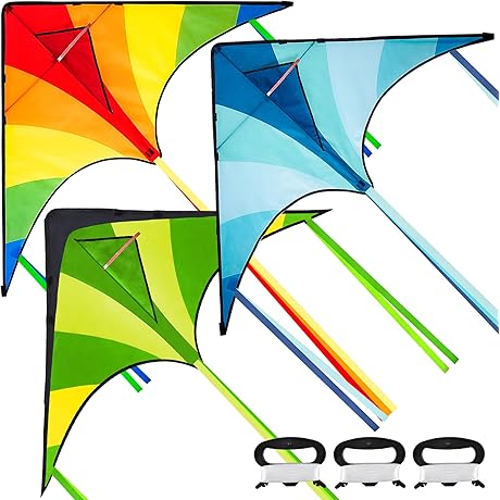 JOYIN 3 Packs Cometa Kite Green, Blue and Rainbow