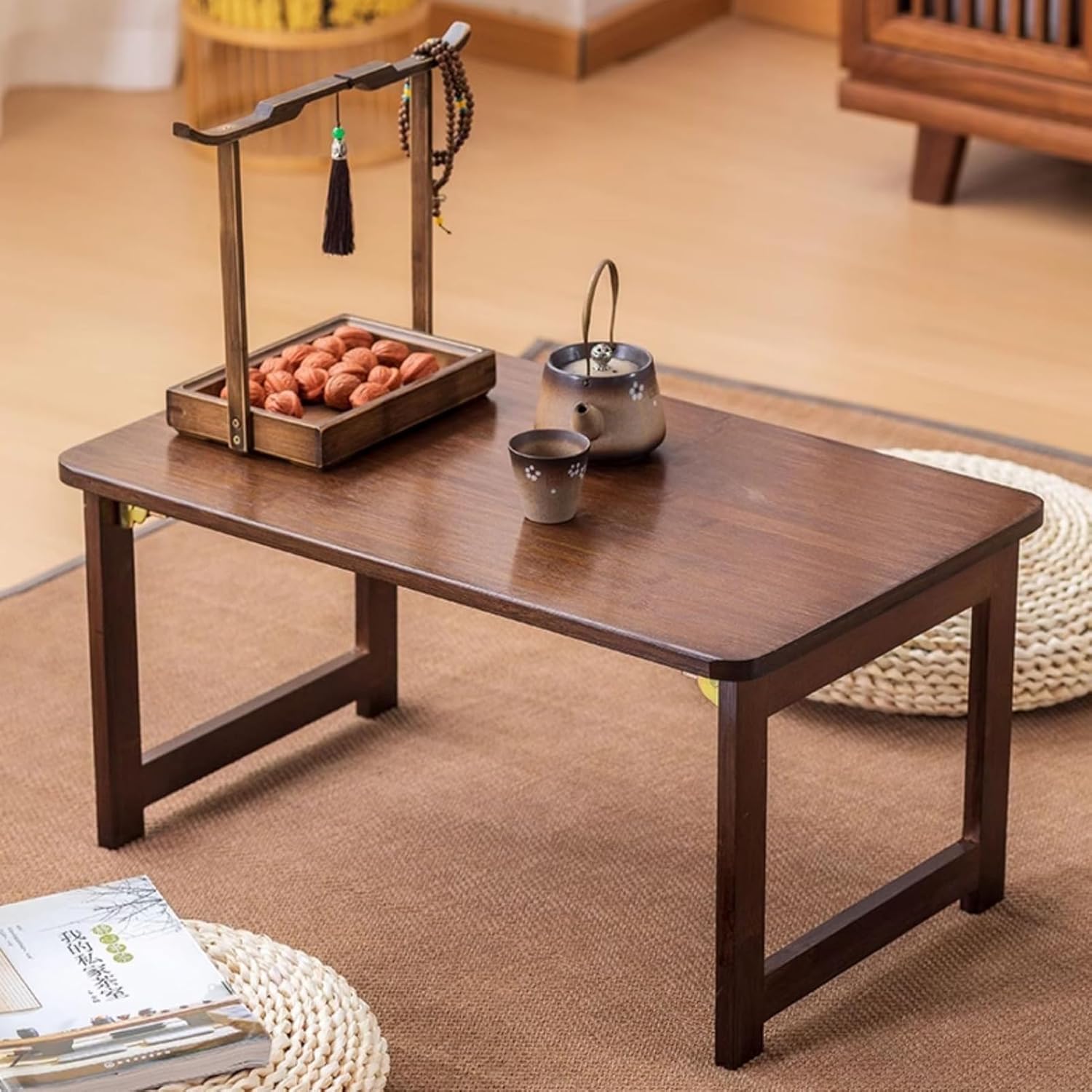 31/39/47in Solid Wood fold Coffee Table - Easy Storage Simple Rectangle Cocktail Tea Table for Small Spaces Tea Room/Dining Room/Living Room/Home Decoration,No Assembly,Walnut-80*45*40cm