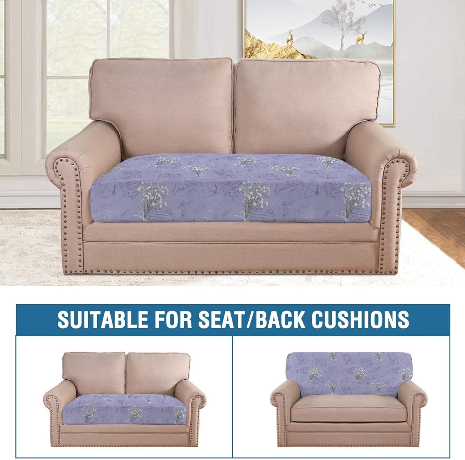 Whimsical Letter Motif Loveseat Covers Couch Covers for 2 Cushion Couch, 2-Piece Stretch Sofa Slipcovers Anti-Slip Washable Furniture Protectors for Dogs Pets
