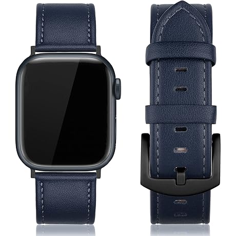EDIMENS Leather Band Compatible with Apple Watch 42mm 44mm 45mm, Blue