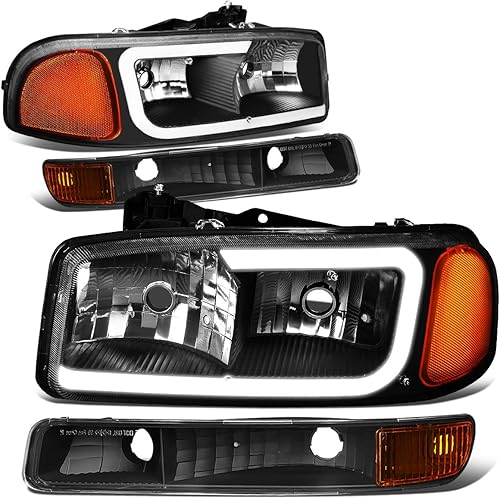 DNA MOTORING HL-LB2-SIERRA99-BK-AM Bumper Lights Headlights With LED DRL Replacement Compatible with 99-07 Sierra, Black/Amber