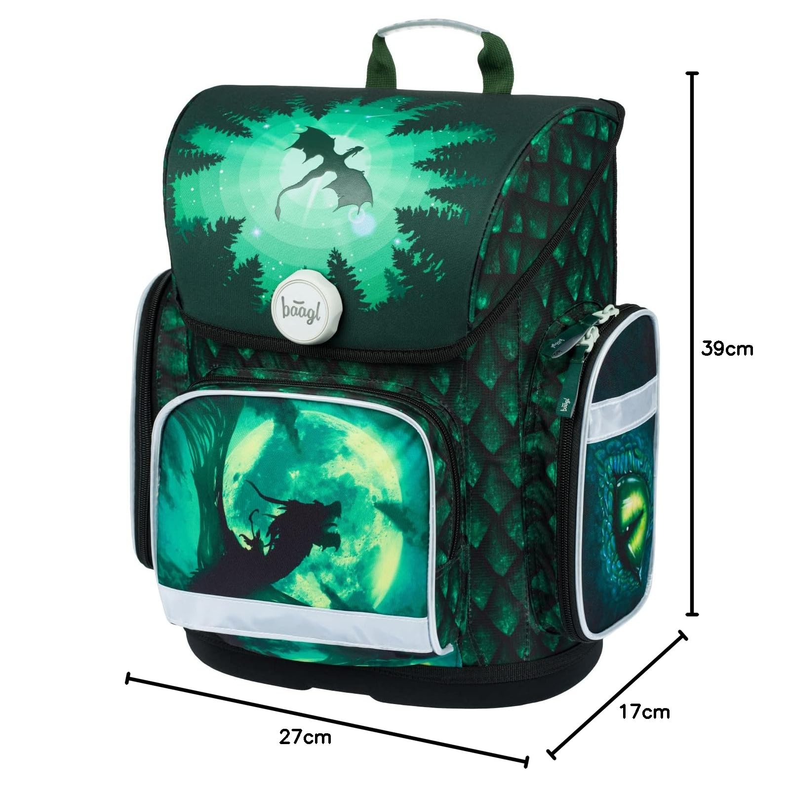 Baagl Mochila escolar para niños y niñas para 1ª clase (o 2ª clase), mochila escolar Ergo para niños y niñas, mochila escolar ligera con correa para el pecho, dragón, 39 x 27 x 17 cm, De moda