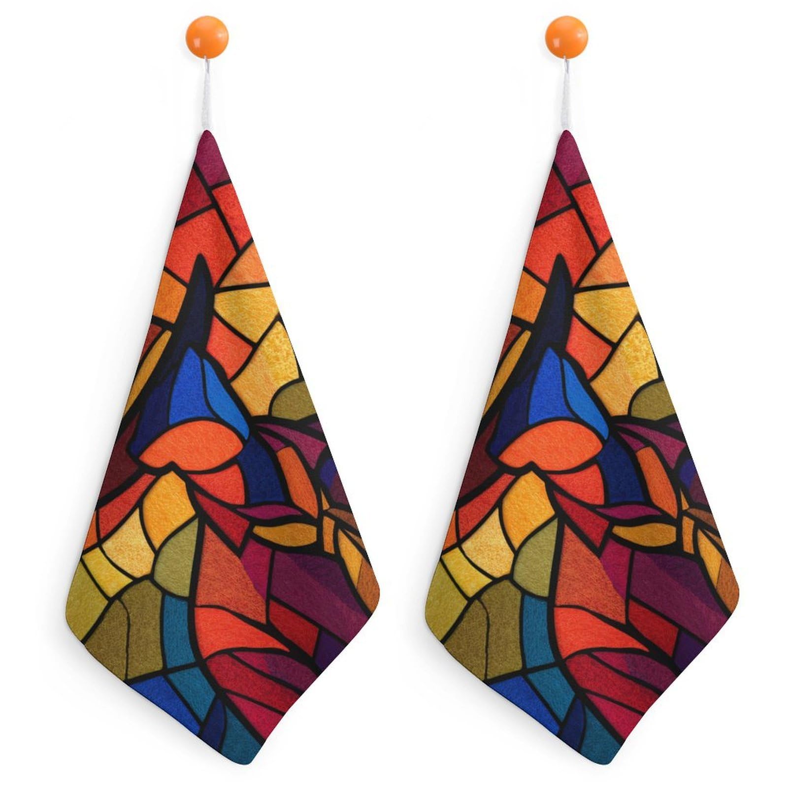 Jubonexis Stained Glass Cowboy Simple Small Hand Towel with Hanging Loop 2 PCS Absorbent Soft Wash Cloth for Kitchen Bathroom
