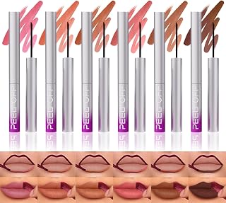 LANGMANNI 6Pcs Peel Off Lip Liner Set: Waterproof Smudge-Proof Matte Lip Stains, Precision Brush & Ergonomic Handle, 6 Shades Makeup Gift