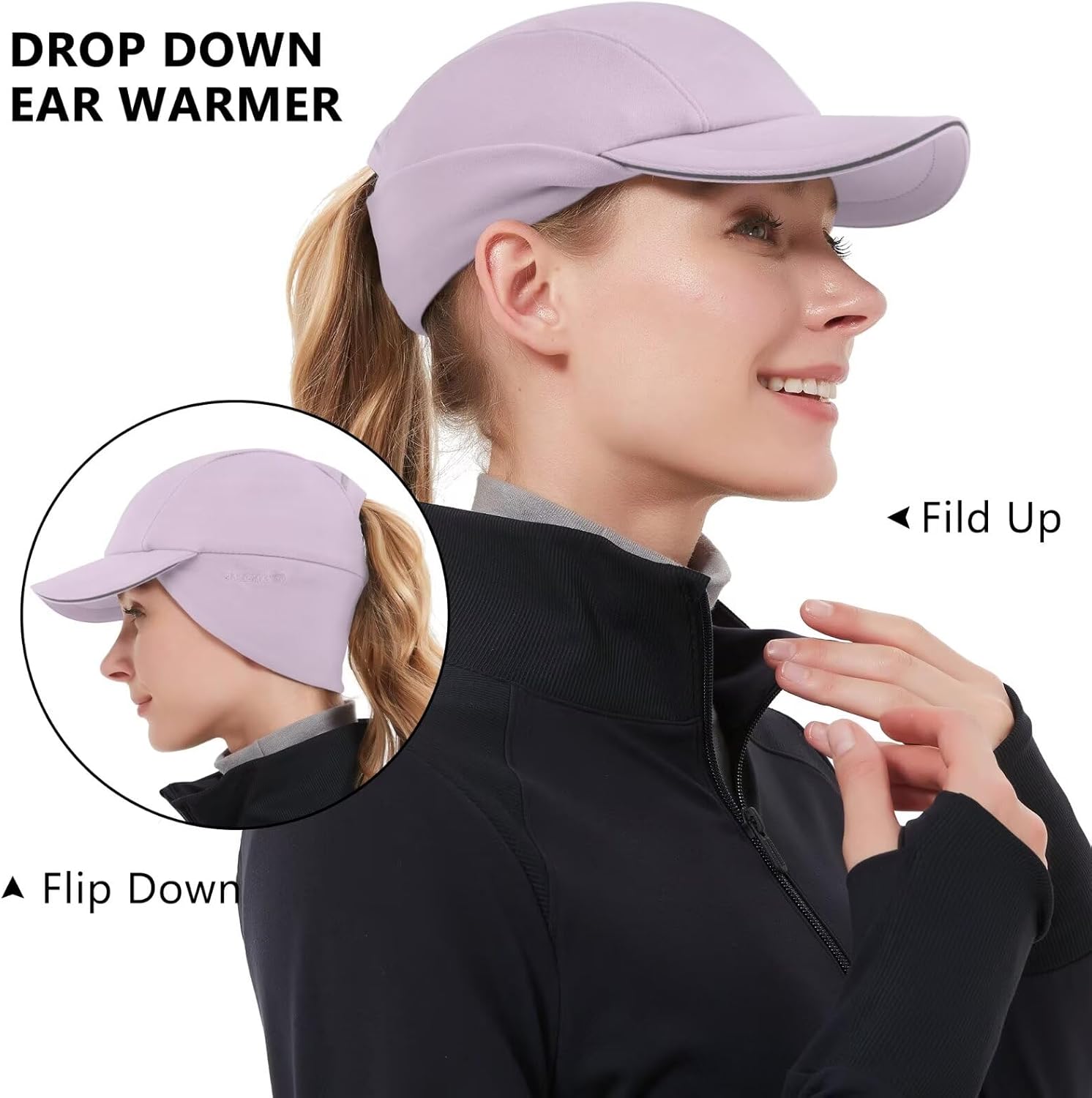 GADIEMKENSD Women's Winter Reflective Fleece Ponytail Hat with Drop Down Ear Warmer - Image 3
