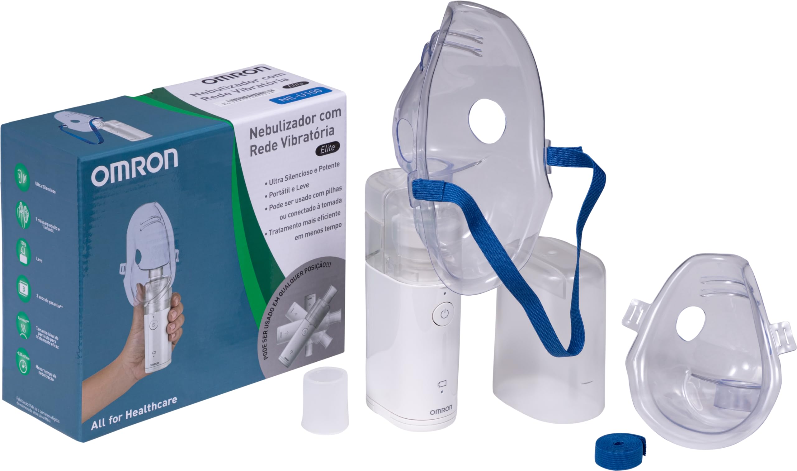 OMRON Inalador Nebulizador Rede Vibratória Elite Portátil NE-U100