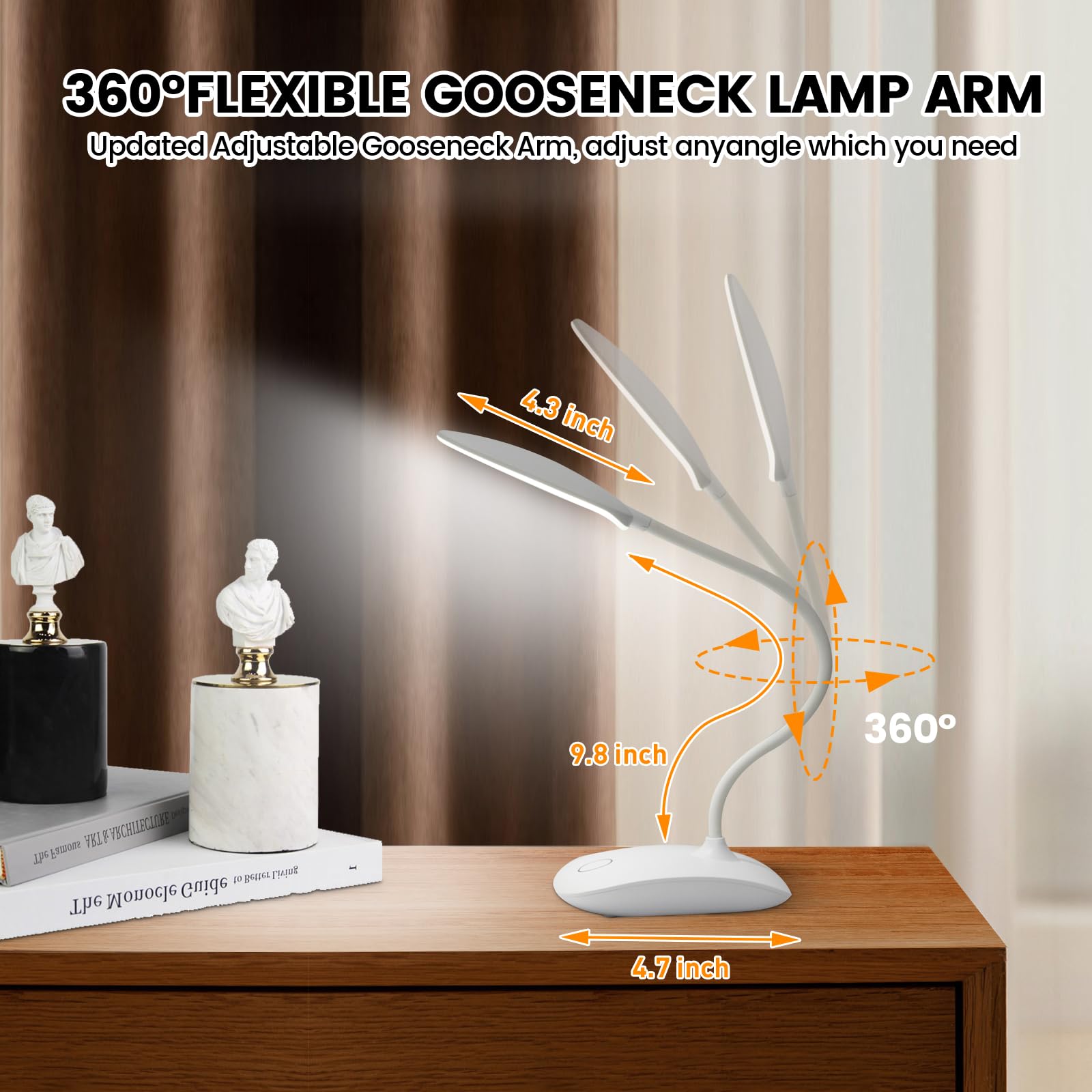 Wiederaufladbare LED-Schreibtischlampen, 3 Farbmodi, Touch-Steuerung, dimmbar, tragbar, 2000 mAh Akku, 2 Stück