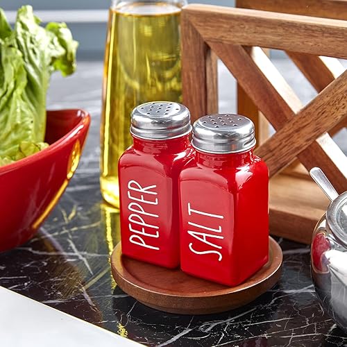 Miniatura 2 de Juego de saleros y pimenteros rojos, decoración y accesorios de cocina de granja roja, bonito salero de cristal para cocina y mesa