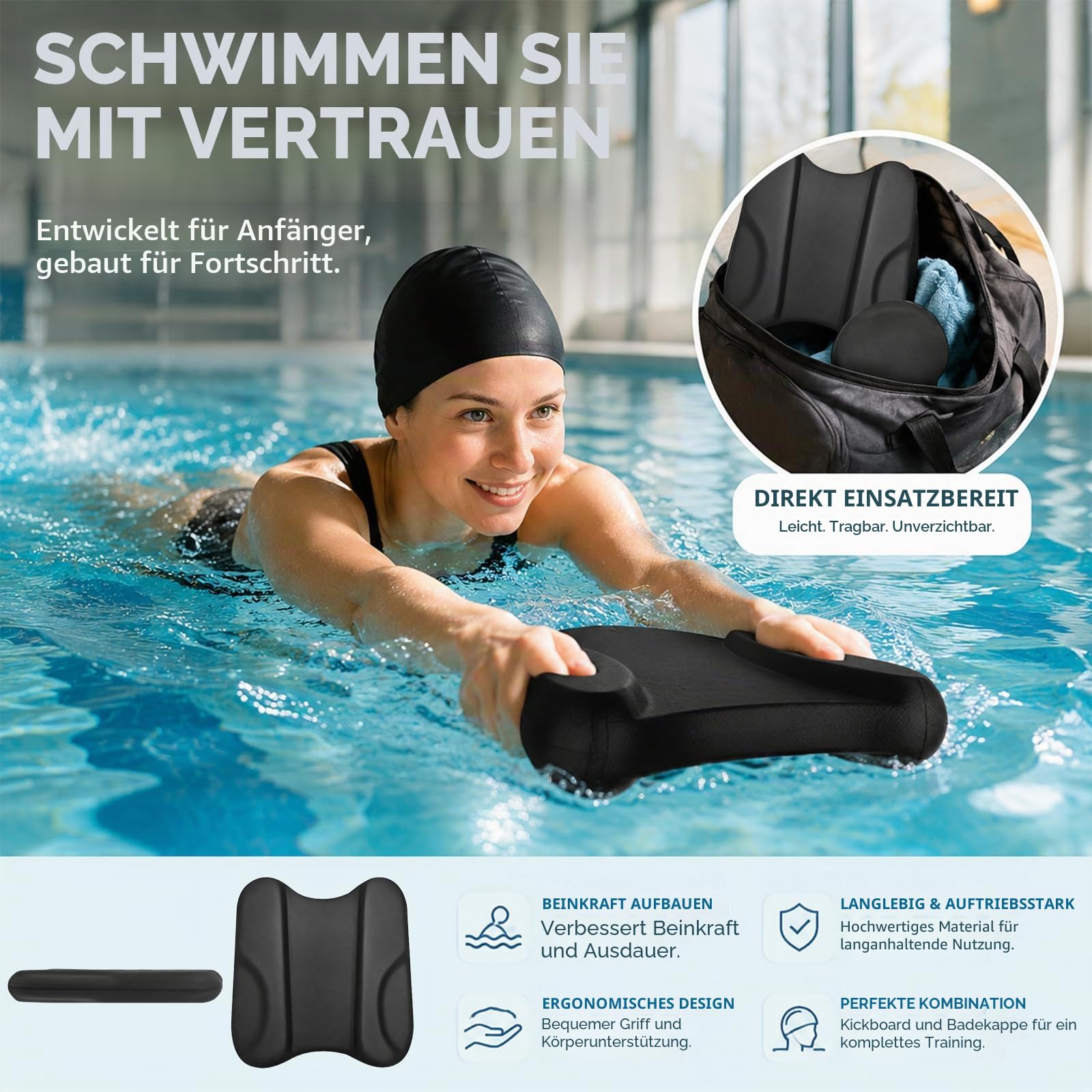 Pull-Kick Schwimmbrett, 2-in-1 Pullbuoy & Schwimmbrett, Schwimmhilfe zur Optimierung von Technik und Wasserlage, Trainingsbrett für Kinder & Erwachsene, für Schwimmtraining Sportvereine, Schulen