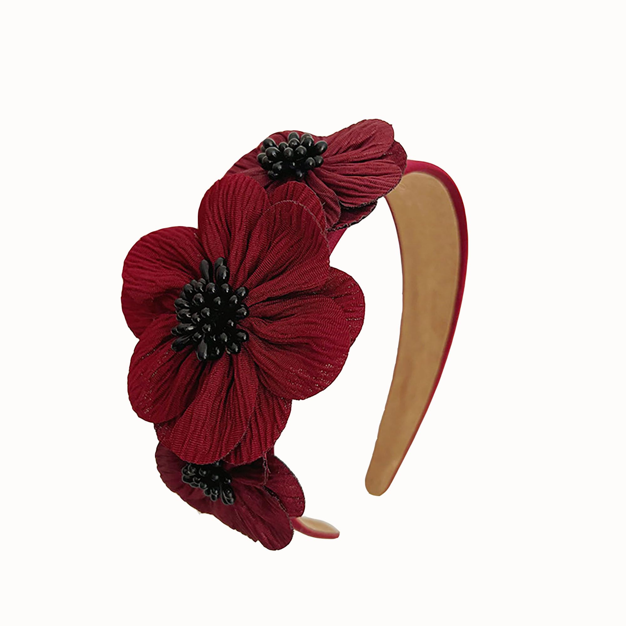 XXFBJNMD Flower Fashion Headbands Side Pearl Flower Hair Bands Fashion Double Flower Wide Fabric Hair Band Nonslip Hair Bands for Women and Girls