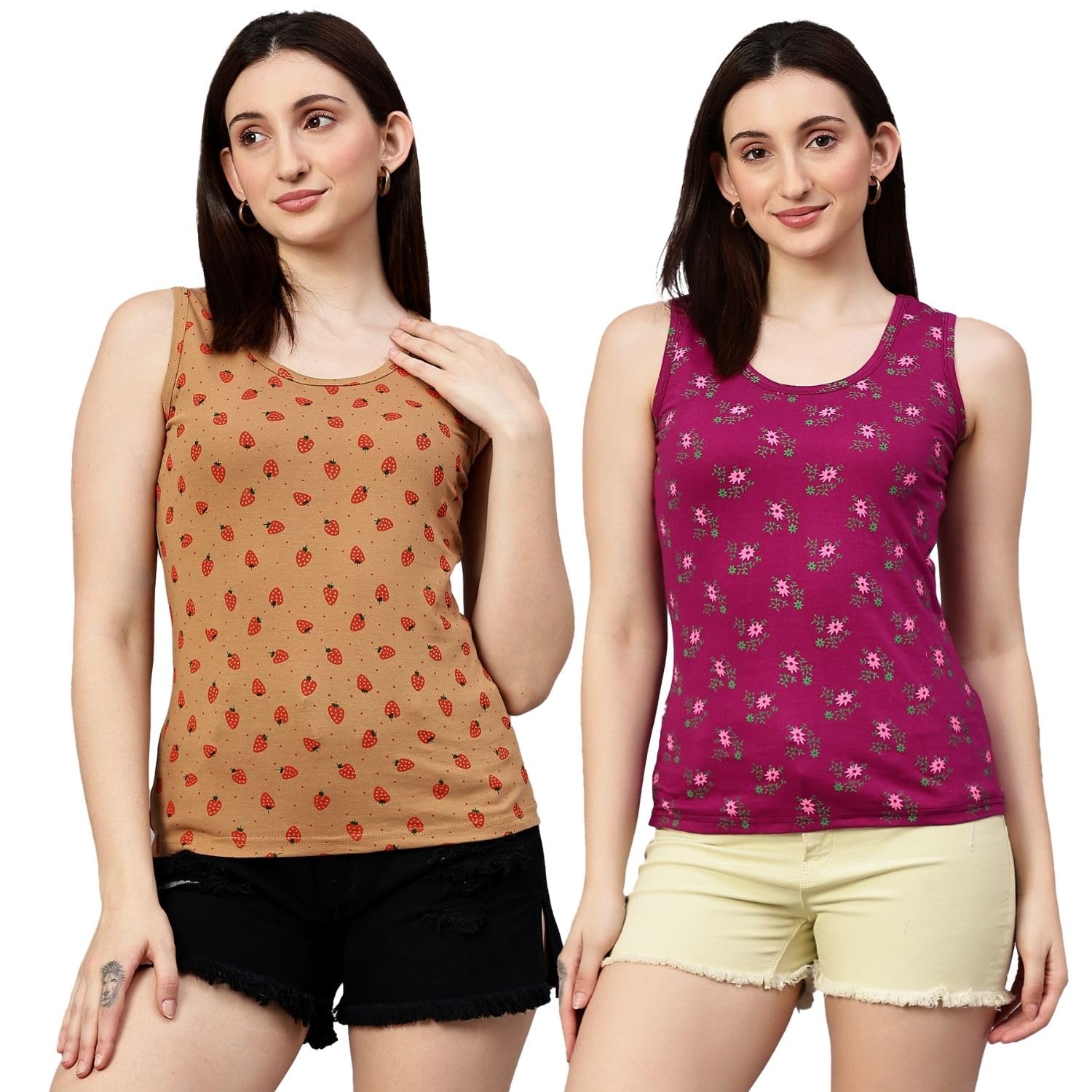 ayvina Women's Cotton Round Neck Tank Top | Tops for Women|Crop top Tank top|Beach wear|Stylish Tops|Inner for Women (Pack of 2)-picture-24