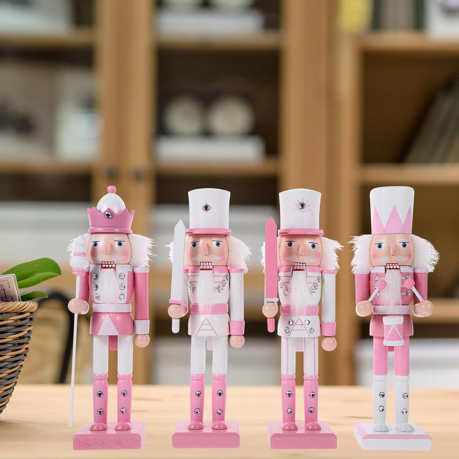 Luxshiny 4pcs Christmas Nutcracker Figurines, Wooden Nutcracker Decorations, Assorted Colors, 9. 44 Inch, Desktop Ornament for Xmas Party Decor