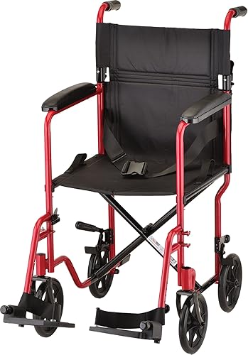 NOVA Medical Products Silla de ruedas de transporte de acero de 19", color rojo