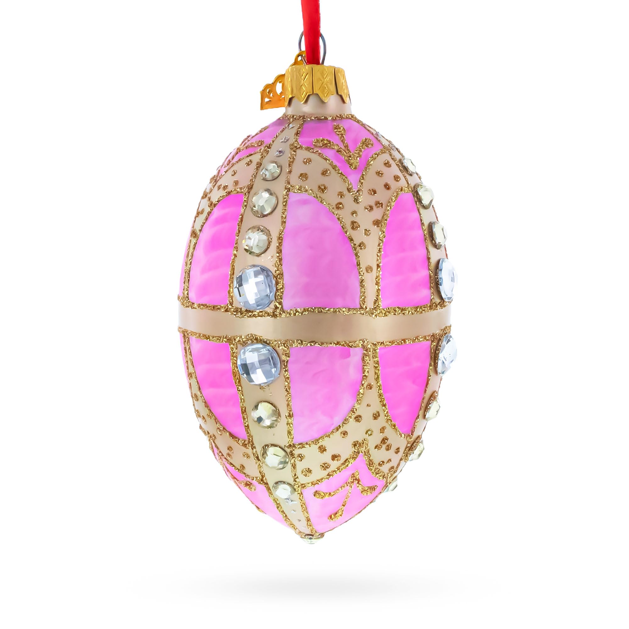 Diamantes en Oro y Vidrio de Huevo Ornamento Rosa 4 Pulgadas