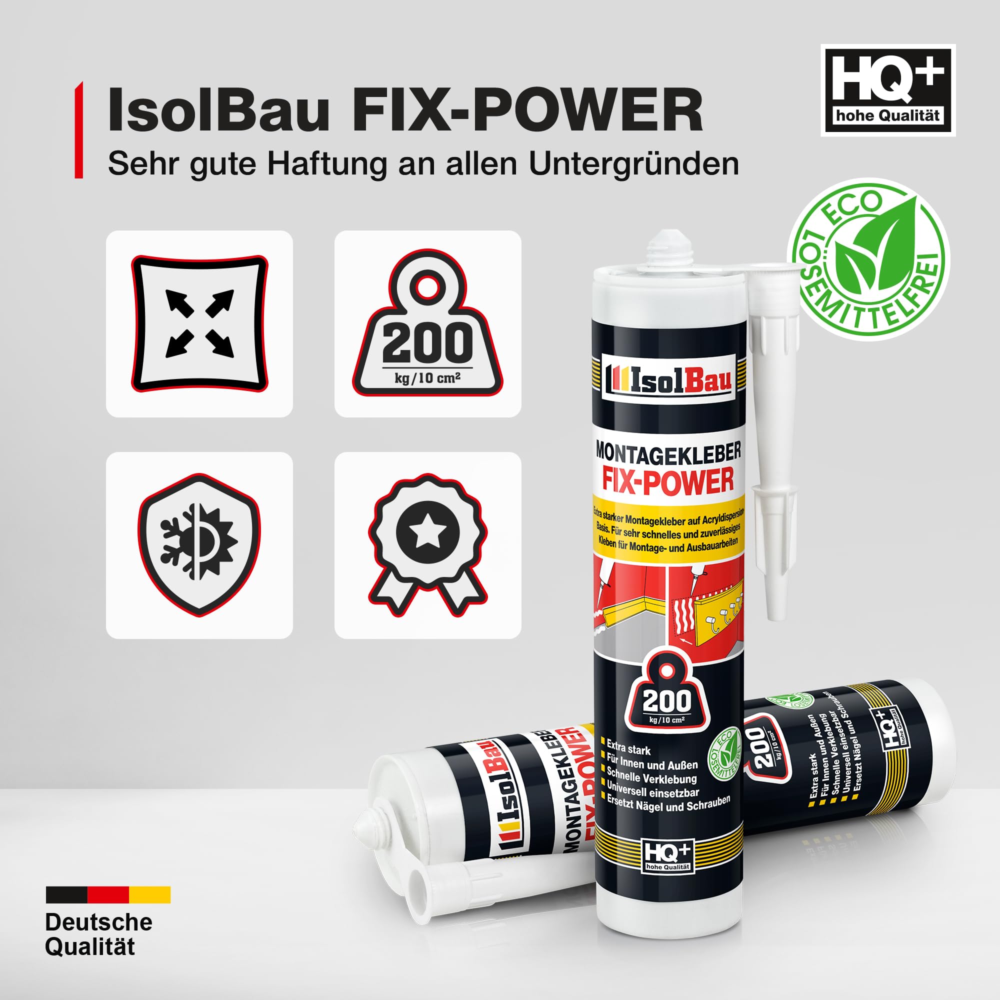 Isolbau Montagekleber Fix-Power - 36 x 480 g Styroporleber, Kraftkleber, Alleskleber, Baukleber für Innen- & Außenbereich - 200 kg / 10 cm - Weiß