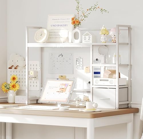 Miniatura 2 de Estante de escritorio con cajón, estante organizador de escritorio de 41.3 pulgadas, gabinete de escritorio para monitor de computadora máximo de 32