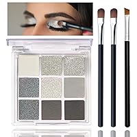 Vista 1 de Paleta de sombras de ojos ahumadas negras – brillo plateado, gris, oro, marrón – 9 colores – Acabado brillante y mate – Larga duración, resistente