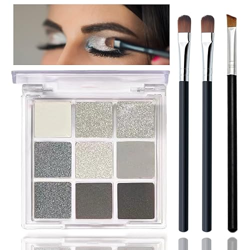 Paleta de sombras de ojos ahumadas negras – brillo plateado, gris, oro, marrón – 9 colores – Acabado brillante y mate – Larga duración, resistente