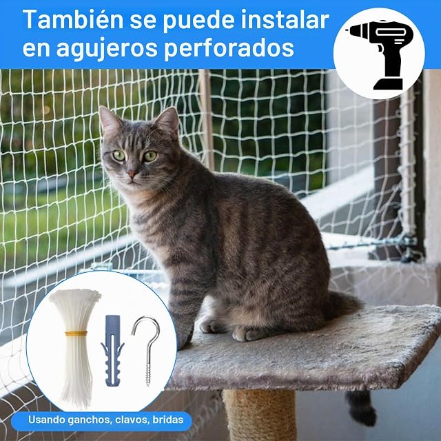 Foto 4 de 7 de Zyluniy Balcon Red para Gatos, Red para Gatos Terraza 4x3m Transparente, Redes para Gatos sin Taladro