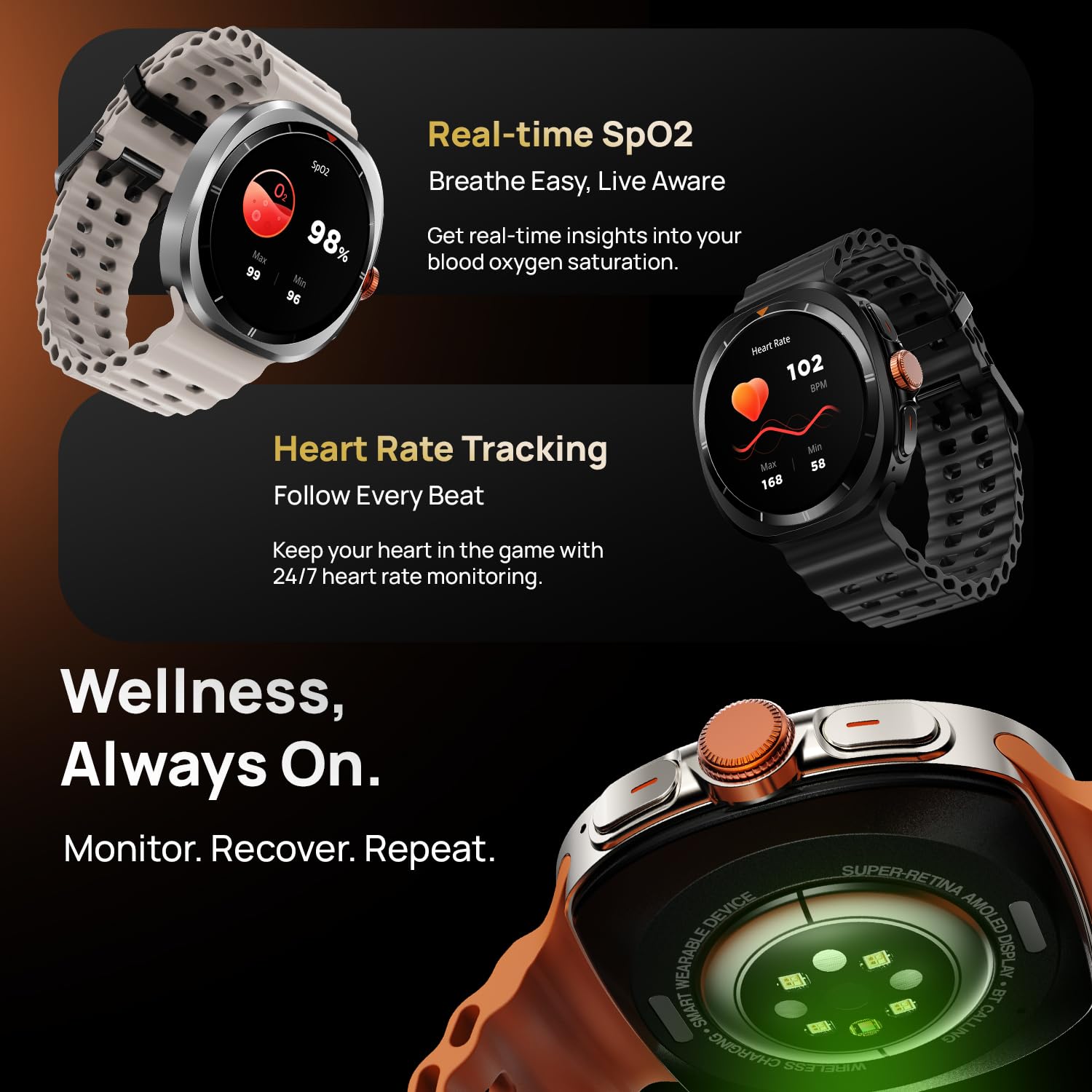 Fire-Boltt Axiom Round Smart Watch 1.43" Super AMOLED Display with Always-On Mode, Bluetooth Calling, Rotating Crown, SPO2 & Heart Rate Monitor, IP67 Waterproof Silicone Smartwatch for Men - Orange — Amazon image 10