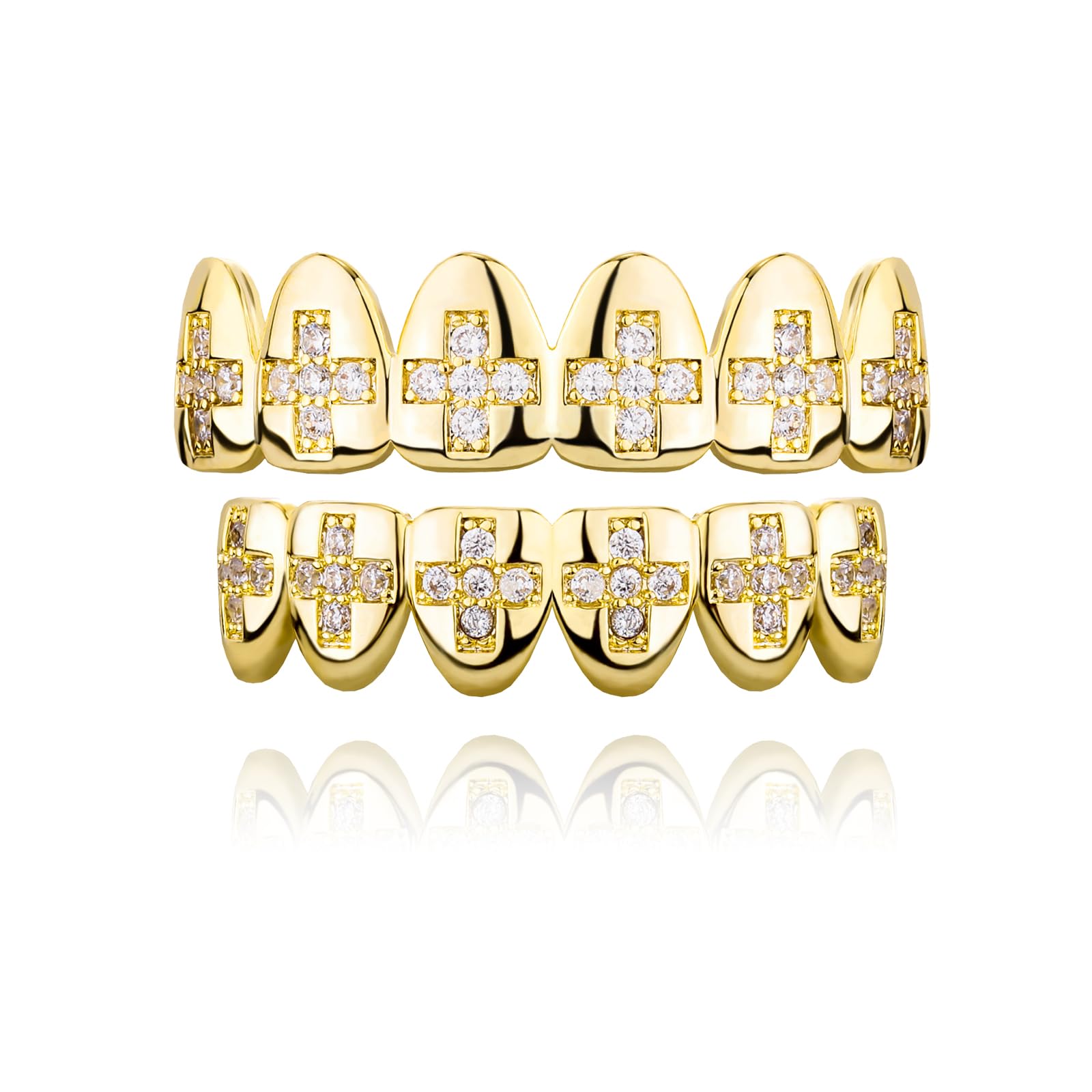 Poker Heart Grills for Your Teeth, Grillz Teeth Men Grillz for Women, 18K Gold Plated Brass with Cubic Zirconia，Hip-Hop Cosplay Costume Accessory