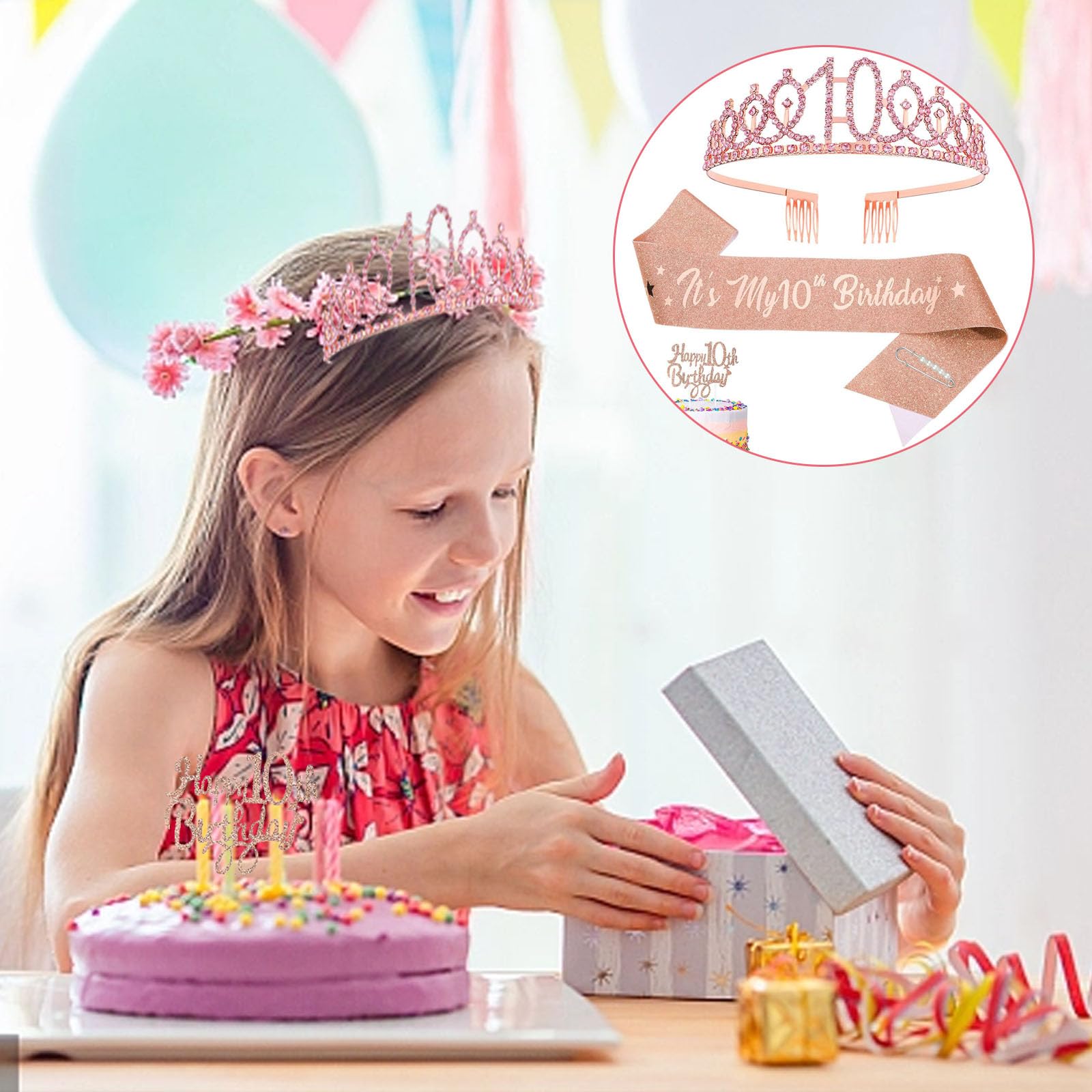CAVETEE Krone & Schärpe Zum 10. Geburtstag Für Mädchen – Geburtstagsdeko Mit Strass