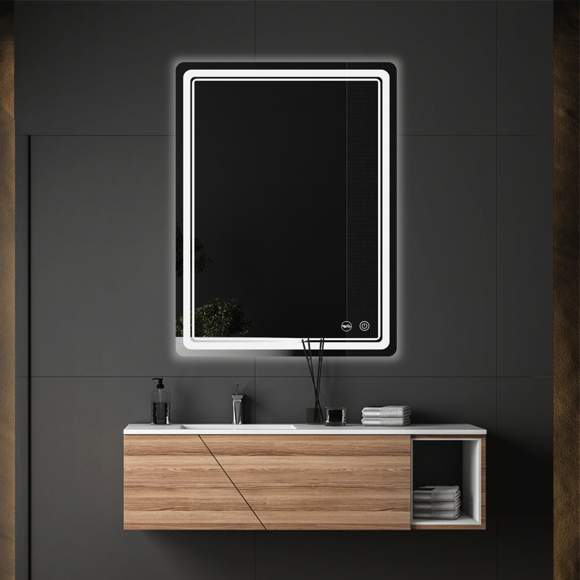 Miroir de salle de bain lumineux FORTNEY 32x24cm sans buée réglable