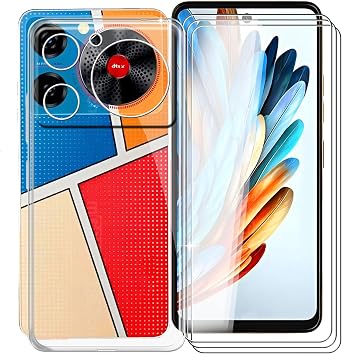 for ZTE Nubia Music Z2353 Case + 3 Pack Tempered Glass Screen Protector, Clear Soft Silicone Bumper Shell, Ultra-Thin Anti-Fall Back Cover for ZTE Nubia Music Z2353 6.60" - Transparent