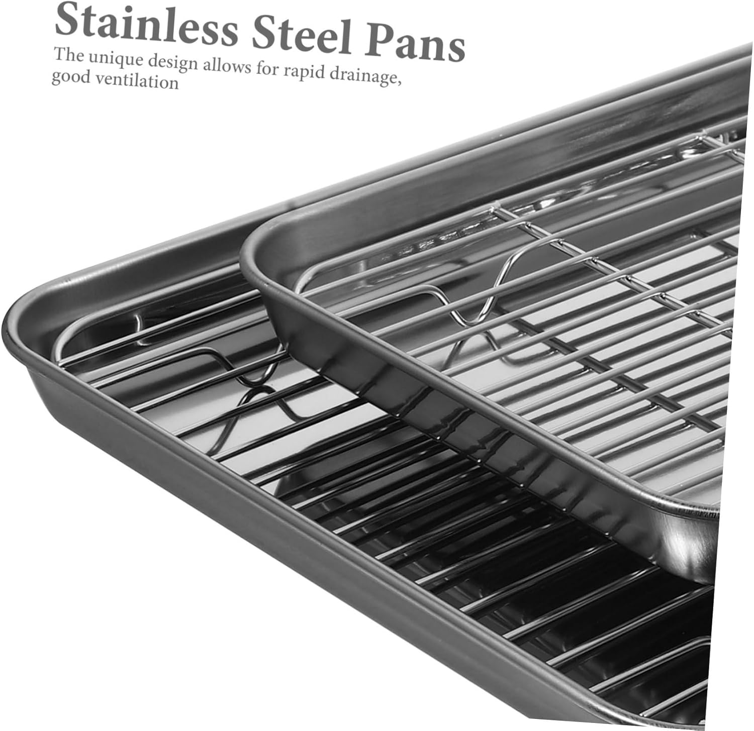 MAGICLULU 2pcs Stainless Steel Drain Pans Kitchen Trays for Fruits Vegetables Baking Sheets Smooth Finish Space-saving Design