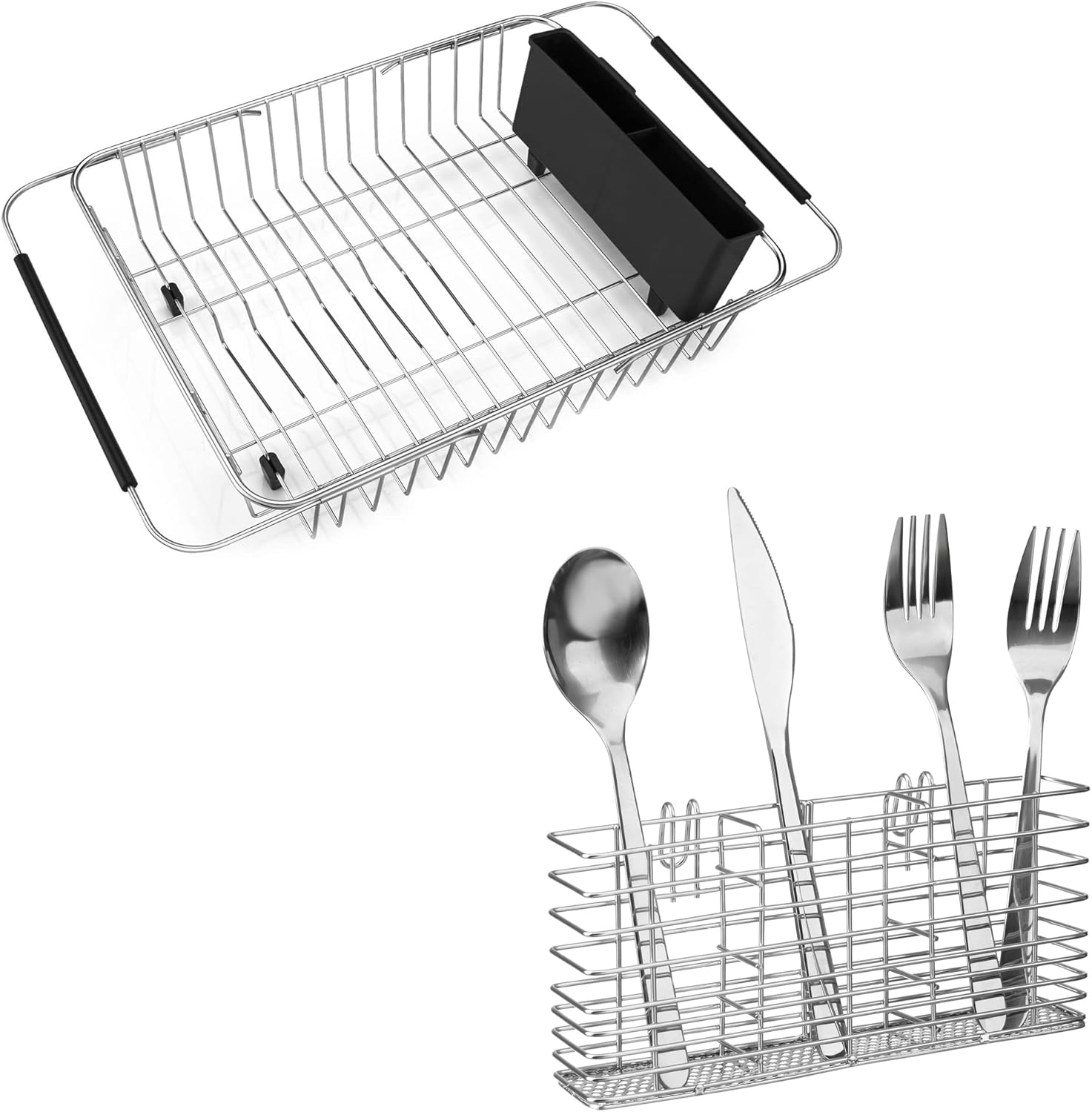iPEGTOP Expandable Dish Drying Rack & Stainless Steel Utensil Holder