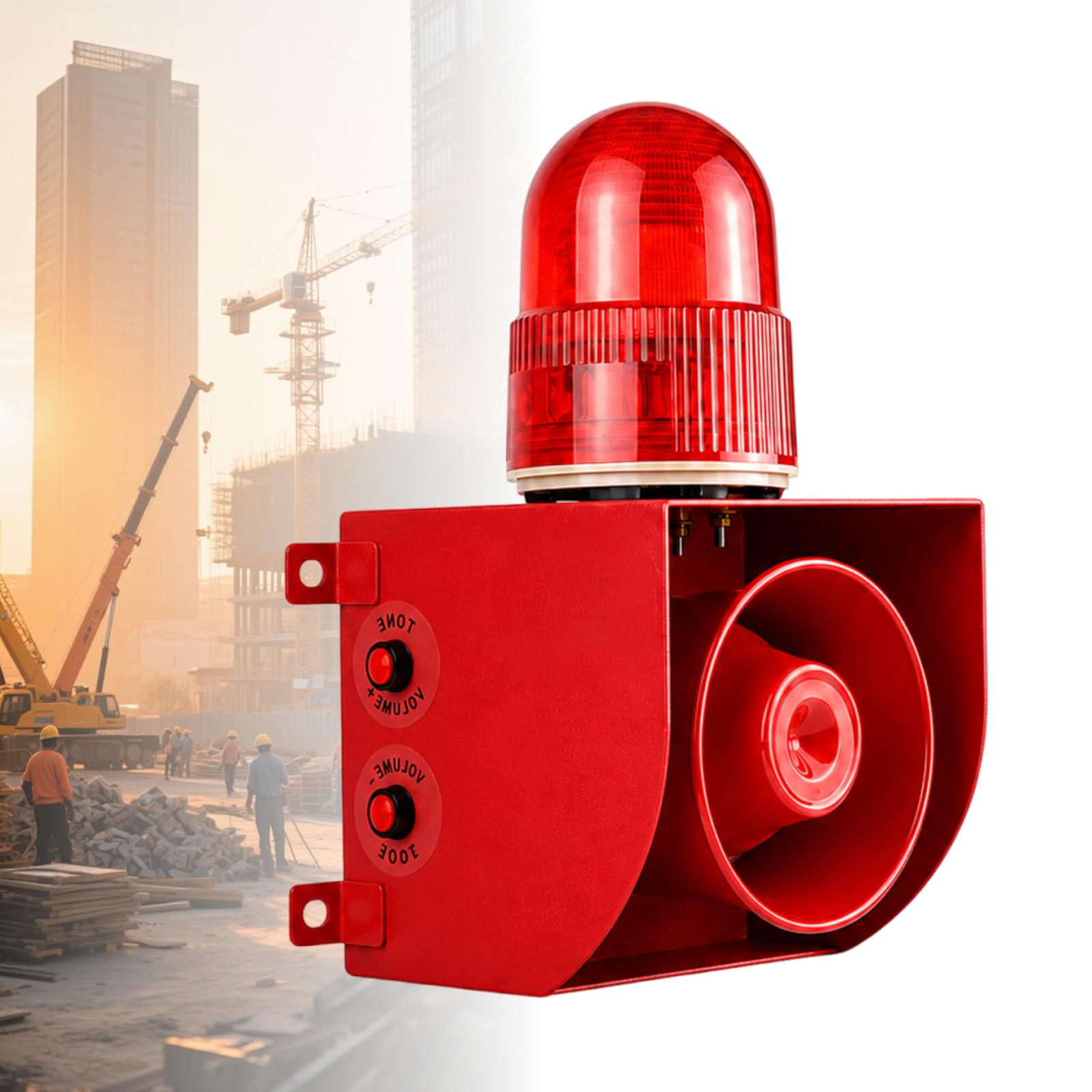 Sirena De Alarma Exterior, 120dB Luz Estroboscópica LED De Emergencia DC24V | LED, IP65 Impermeable, Carcasa De Acero, 9 Tonos, Voz USB, Montaje En Pared