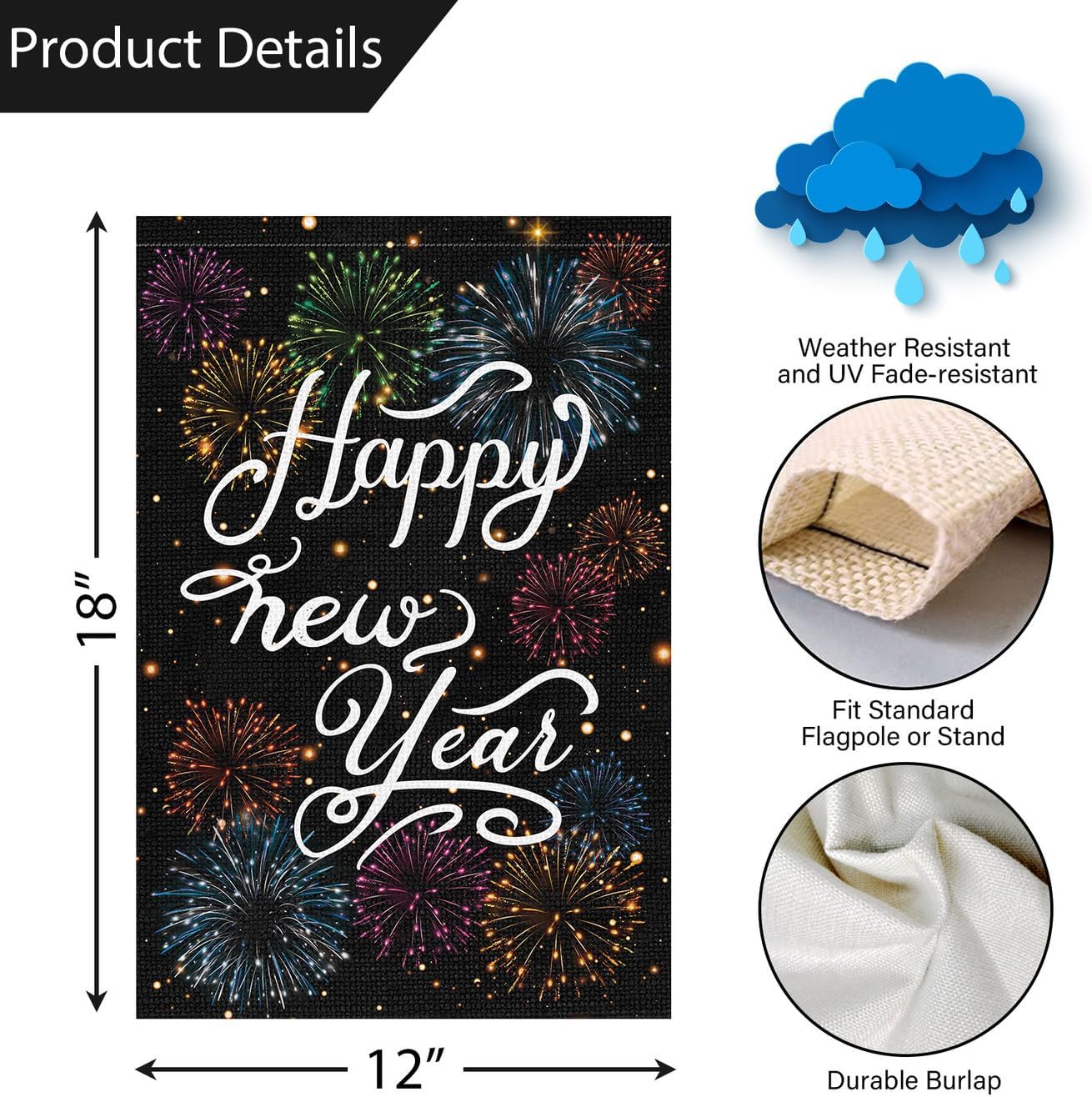 Louise Maelys Happy New Year Garden Flag Double Sided Firework 12x18 Inch Small Burlap Welcome Winter Holiday Yard Outdoor Outside House Decor - Image 4