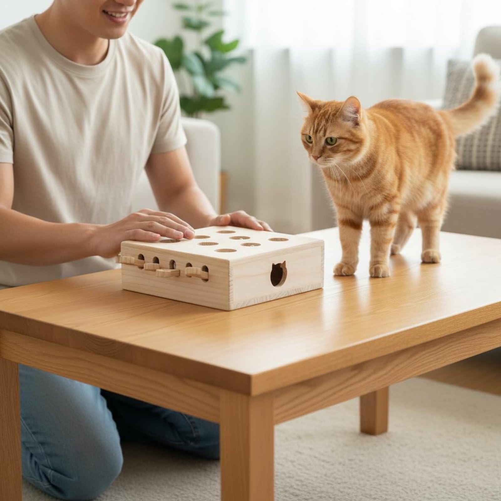 kowaku Juego Interactivo para Gatos Juguete Tablero Laberinto Rompecabezas Enriquecimiento Madera de Pino Fomenta Zarpazos con Aberturas Variadas Adecuado, Estilo Ratón