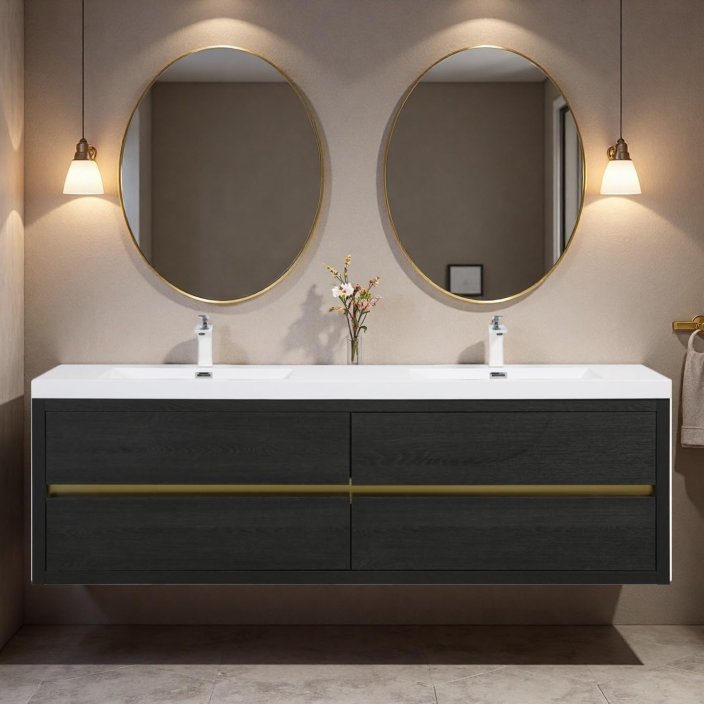 72" Floating Bathroom Vanity with Sink, Bathroom Cabinet, Espresso