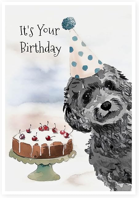 Black, Silver Cockapoo Dog Birthday Card, Cockapoo Dog Greetings Card