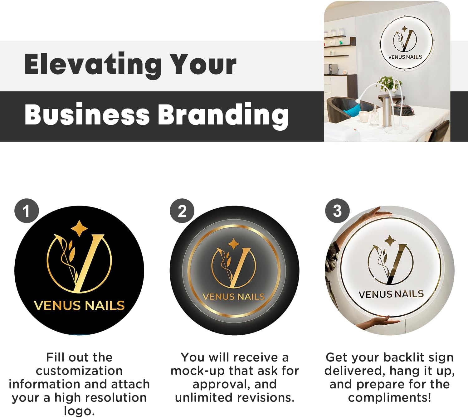 Custom Acrylic Backlit Sign, Round Personalized Illuminated Logo Signs For Business, Storefront Design, Office Decor, Nail Salons, Beauty Studios, and Restaurant (14" to 46" Available) - Image 2