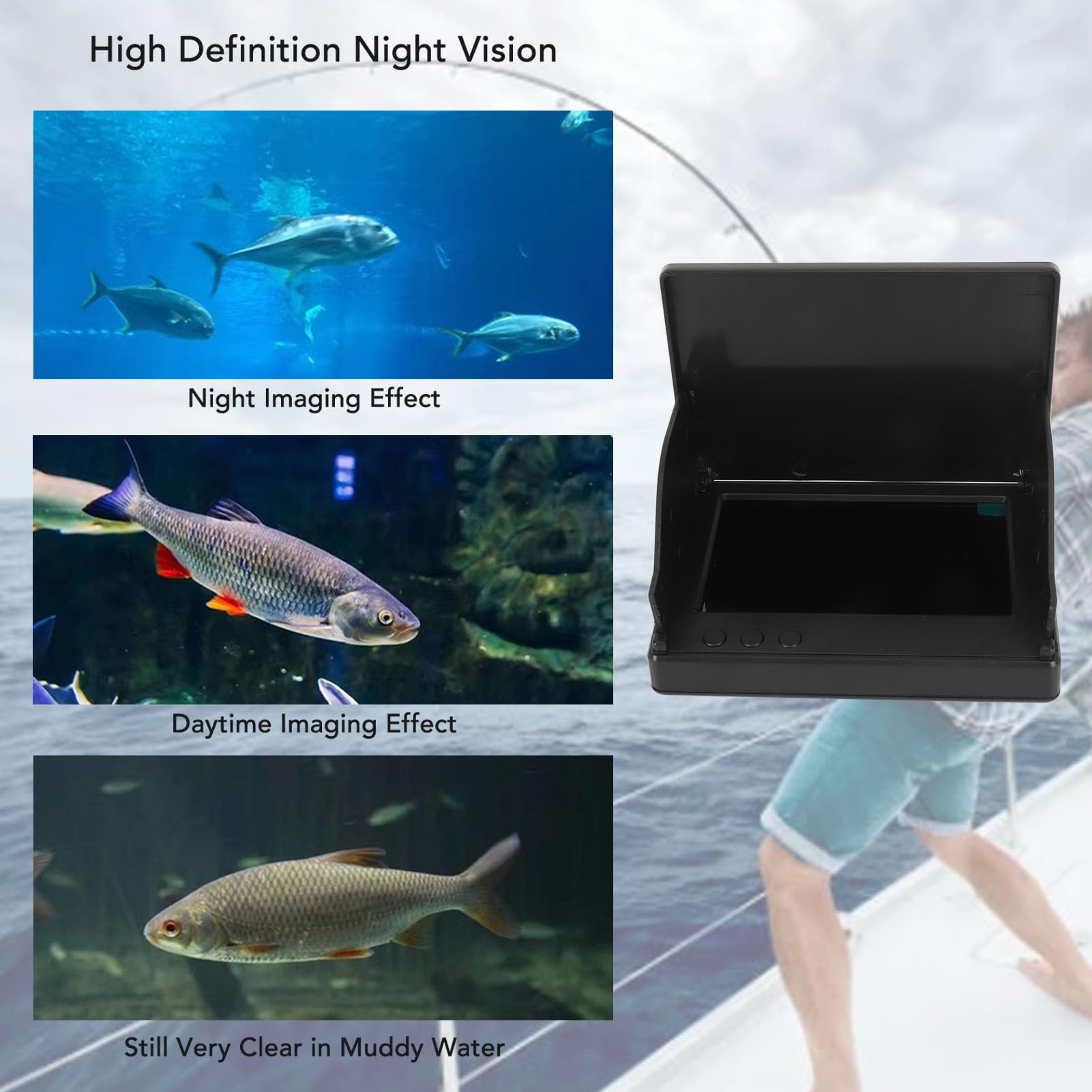 Videocamera per la Pesca Subacquea, Fish Finder Monitor LCD da 4,3 Pollici Fotocamera Impermeabile 1000TVL Fotocamera Subacquea con Luci a LED IR, per Lake Sea Boat Kayak Ice (30 m / 98,43 piedi