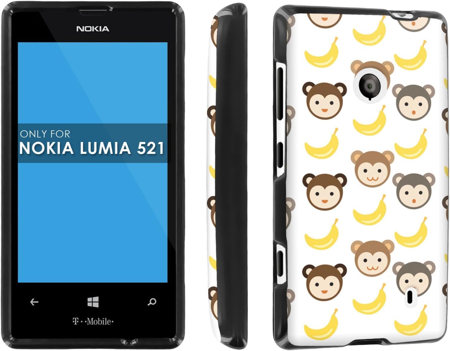 Nokia Lumia 521 [Skinguardz] [Black] Front & Back POP Design Hard Case - [Monkey Banana] for Nokia Lumia 521