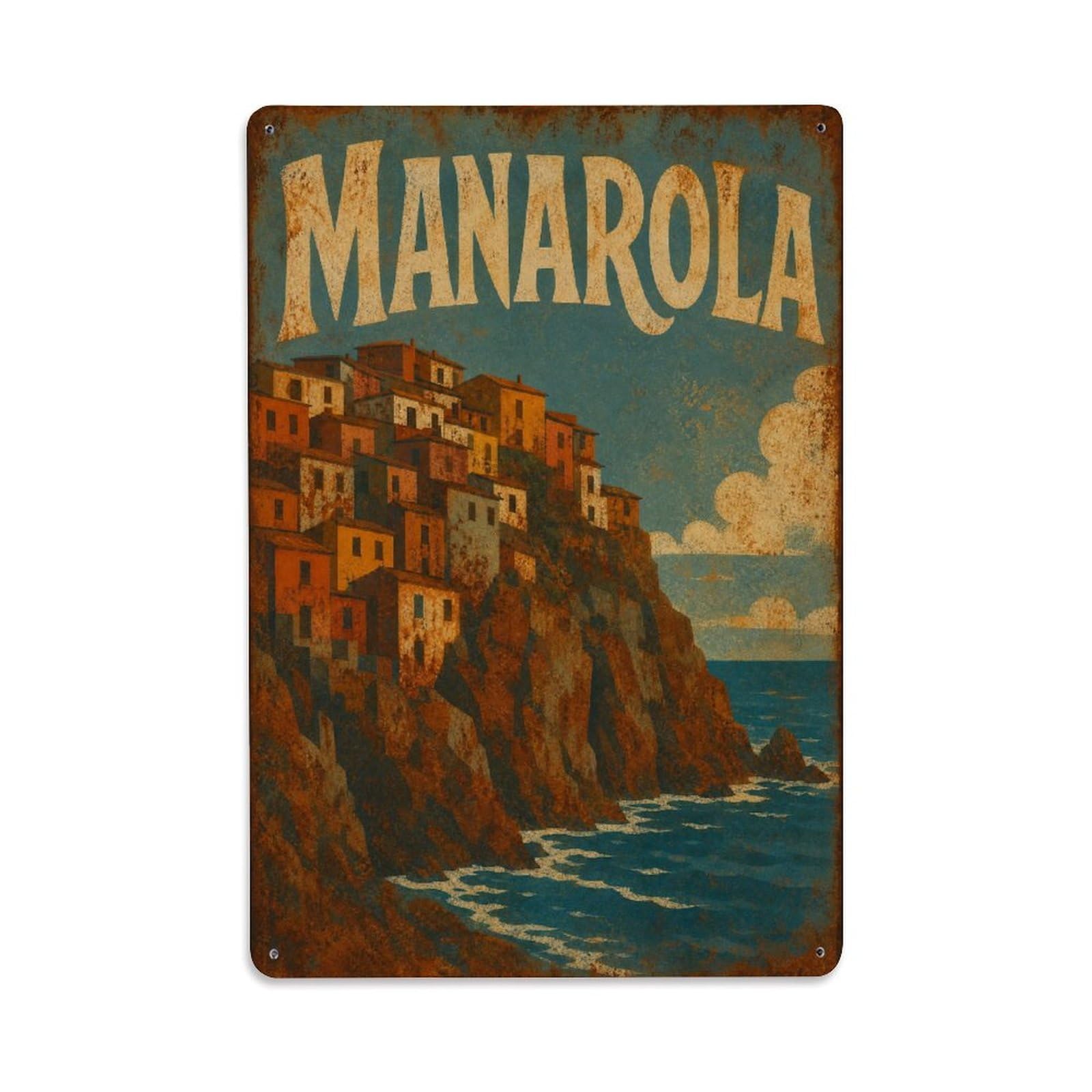 Huiyhb 8X12inch(20X30cm) Vintage Travel Manarola Cliffside Village Dramatic Setting Italy Metal Tin Sign