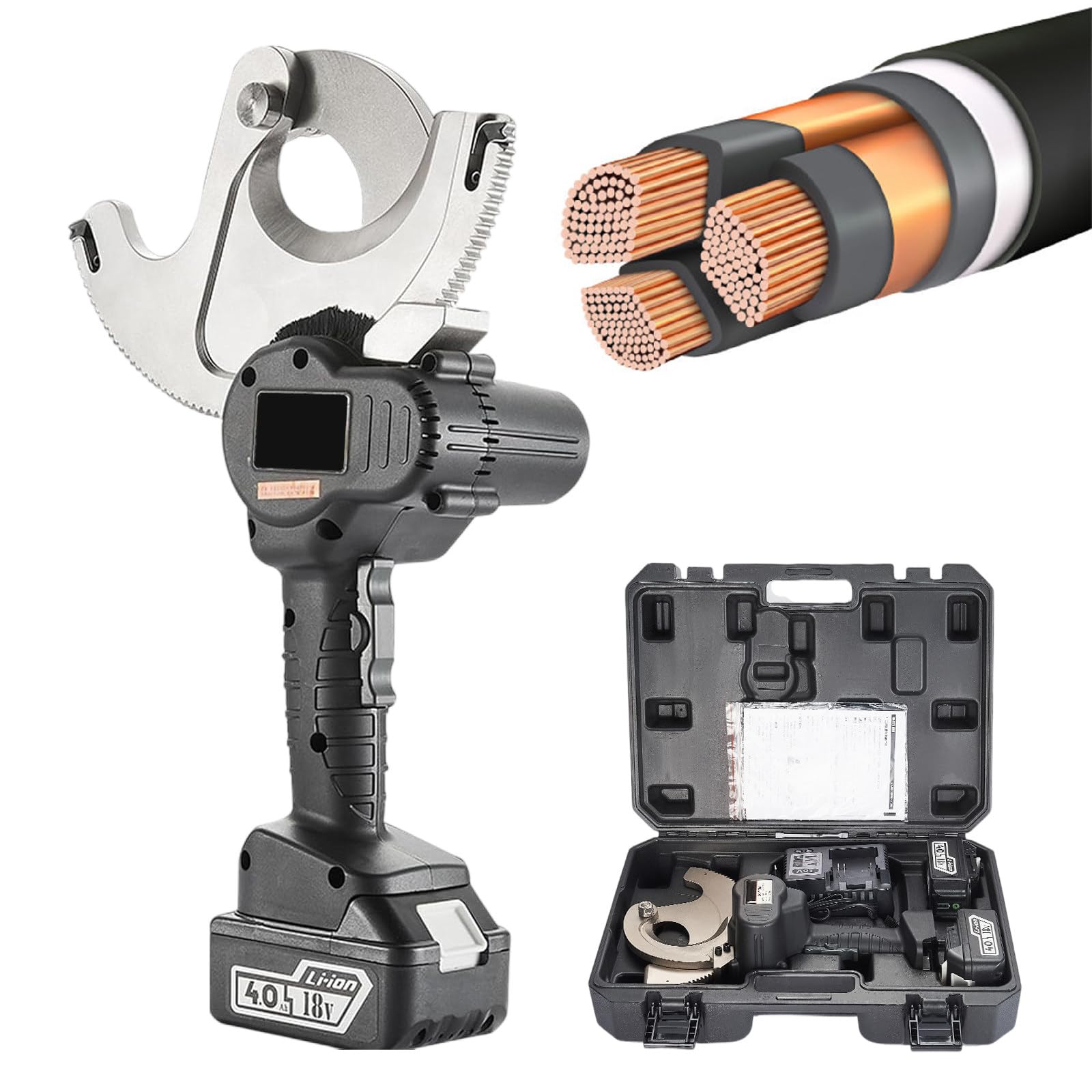TIANQIHAO Cordless Cable Cutter With 2 Lithium Power Cells, Hydraulic Cable Cutter, Electric Cable Cutter, Rechargeable Cable Cutting Tool For 54/65/75/85/95Mm Al-Copper Cable,65M