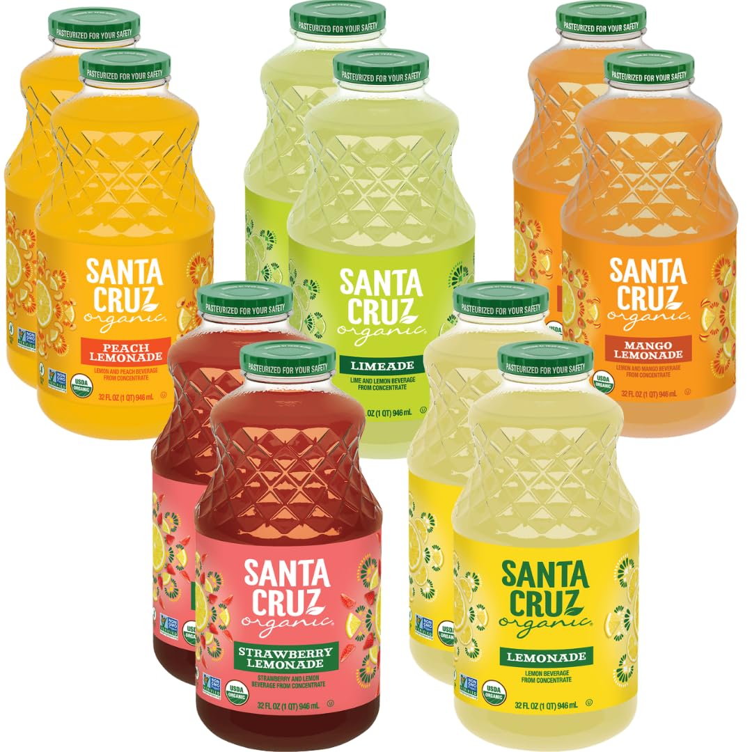 Santa Cruz Organic Lemonade Variety Pack (10-Pack) – Limeade, Mango Lemonade, Peach Lemonade, Strawberry Lemonade & Classic Lemonade – USDA Organic, Refreshing Fruit Drink for Any Occasion