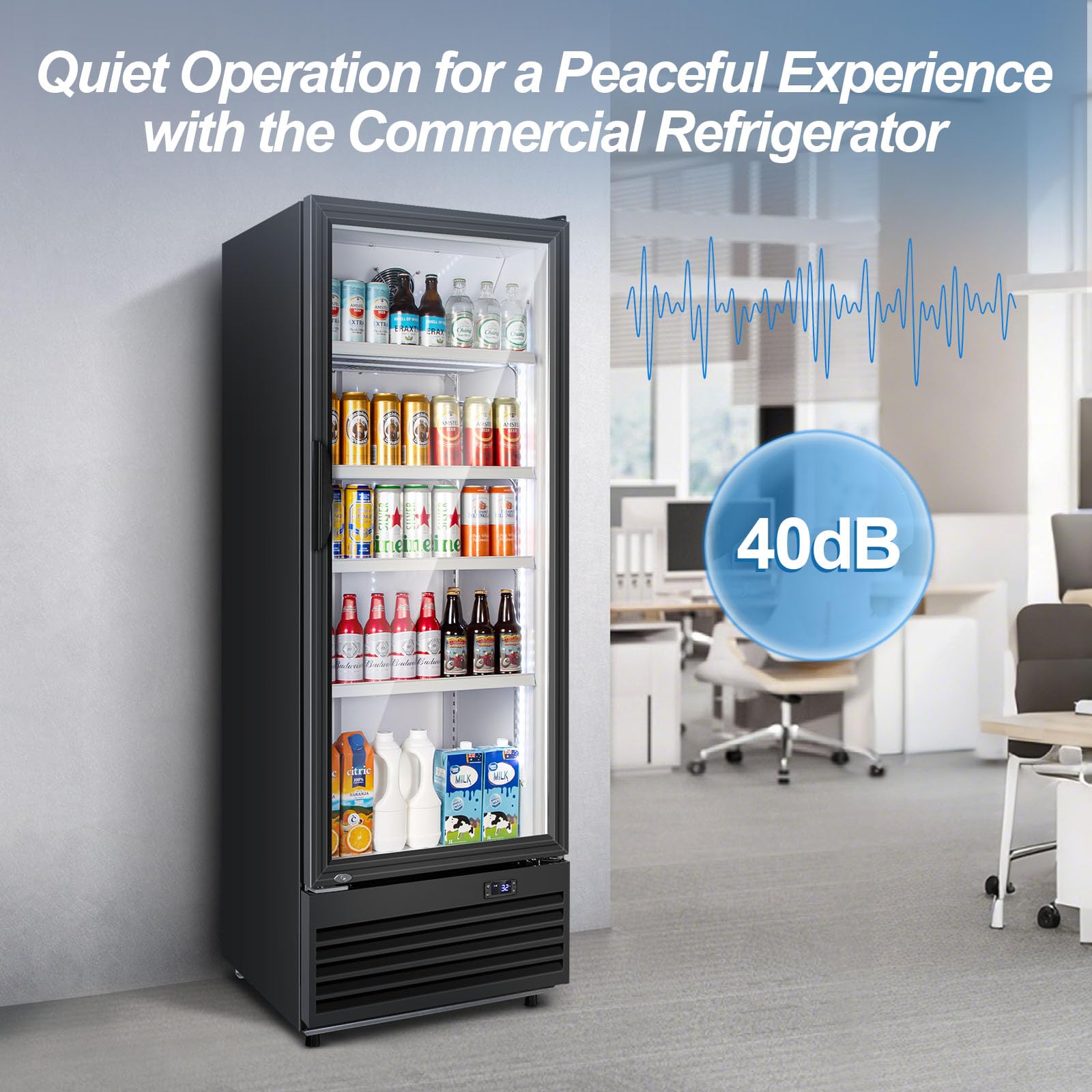 Tylza Commercial Refrigerator with Glass Door Display Beverage Fridge, 350L Upright Beverage Cooler Merchandiser with Rebound Door, Fast Cooling, Low Noise, Black on Fridge.com